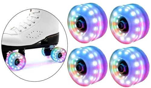 ZMCGNO Leuchtende RäDer 4 Rollschuh-Räder 58 mm x 32 mm, leuchtende Quad-Roller-Skateboard-Räder mit installierten Lagern FüR Doppel Reihe Skating, Skateboard(Colorful)