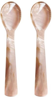 Uposao 2 cucchiai da caviale classici, cucchiaio in madreperla, cucchiaio da uovo fatto a mano, cucchiaio a manico rotondo per caviale, uova, gelato, 12 cm
