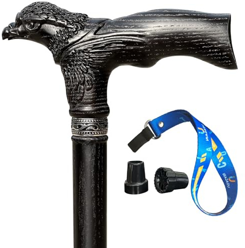 Uoagain Handgeschnitzter Gehstock Holz Adlerschnitzerei Ergonomische Elegante Gehstock Herren Damen Holz Tragkraft bis zu 181 kg Stabile Gehstöcke für Senioren für den Täglichen Gebrauch