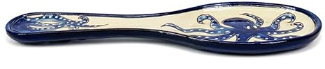 Verano Spanish Ceramics Signature Blue & White Octopus Hand Painted Decorative Spoon Rest - Home Décor Dining Tabletop Counter Serving Utensils Kitchen Teaspoon Tea Bag Holder - 28cm Blue Octopus