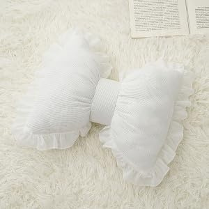 Napacoh Schleifenkissen für Couch, weiße Schleife, Überwurfkissen, Rüschen, Spitze, dekorativ, niedliches Schleifenkissen für Sofa, Couch, Bett, Wohnzimmer (weiß)