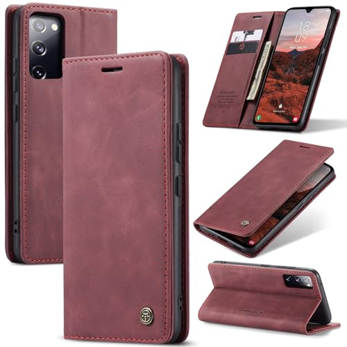 Azororo Handyhülle für Samsung Galaxy S20 FE 5G Hülle Premium Lederhülle Flip Case Magnet Tascher Kartenfach Standfunktion Klapphülle Schutzhülle für Samsung Galaxy S20 FE, Weinrot