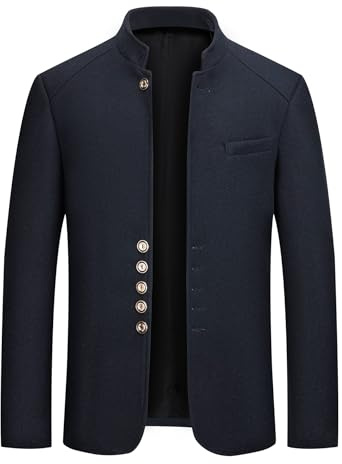 Allthemen Herren Wintermantel Kurz Mantel mit Stehkragen Wollmantel Warm Einreihig Kurzmantel Slim Fit Business Navyblau L