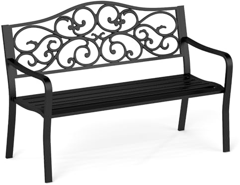 GIANTEX Gartenbank Metall, Sitzbank Outdoor für 2-3 Personen, Balkonbank mit Rückenlehne & Armlehnen, Vintage Parkbank, Bank Outdoor bis 300 kg belastbar, Metallbank Ruhebank 128 x 62 x 89cm, Schwarz