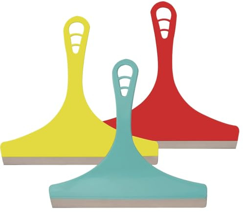 TRV Lot de 3 raclettes d'essuie-glaces multifonctions pour vitres, miroirs, douche, pare-brise de voiture, salle de bain et table | Lame en silicone et poignée ergonomique (couleur aléatoire)