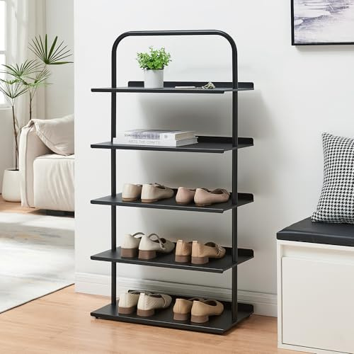 [en.casa] Schuhregal schmal Poytya mit 5 Ebenen Metall 119 x 60 x 32 cm Schuhständer für 10 Paare Schuhregal Standregal Flur Wohnzimmer Schwarz