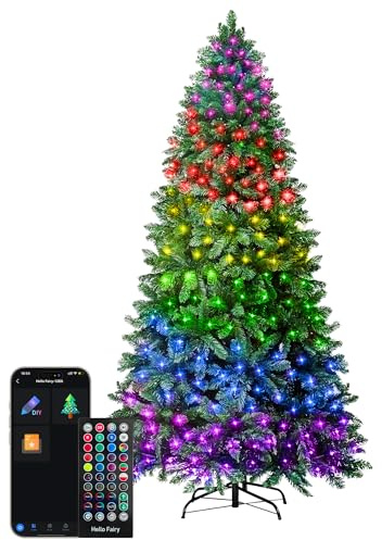 6ft Smart Prelit Christmas Tree with App Control - Artificial Tree w/270 RGB LED Lights, DIY Color, Music Sync, Timer, 920 Branch Tips, LED Tree Easy to Assemble for Home, Outdoor, Party, Holidays