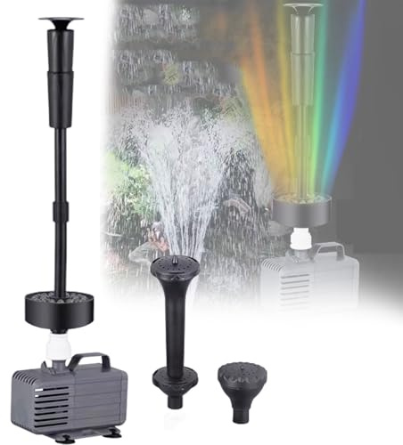 Tauchbrunnenpumpe mit LED-Lichtern, 3 Düsenoptionen und einstellbarem Durchfluss für Gartenteiche, Aquarien und Wasserspiele