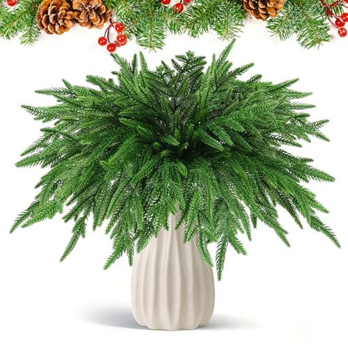 Koxtyzo 6 Stück Norfolk Pine Tannenzweige Künstlich wie Echt, 48 cm Künstliche Zweige, Kunst Tannenzweige Weihnachtszweige für Vase, Weihnachtskranz, Kamin & Weihnachtsdekoration Innen