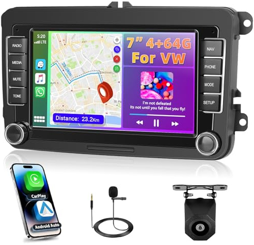 Motorsi 4GB+64GB Carplay con Qualcomm Chipset para VW Altea/Toledo/Leon/Altea XL, Autoradio Car Stereo Android Auto Navegación GPS WiFi Bluetooth FM/RDS Radio Canbus +Telecamera Retrovisiva