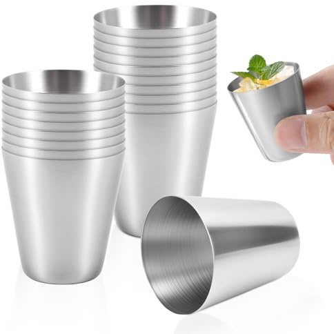 Vunanvu Jeu De 20 Tasses À Shot En Acier Inoxydable 304 30ml Tasse Inox Multifonction Pour Verre À Vodka, Rhum Cocktails Tasse Metal Réutilisable