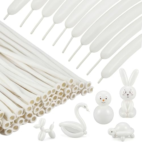 100 Pcs Modelling Balloons Long Balloons 260Q White Twisting Long Latex Magic Balloon for Balloon Arch, Birthday, Wedding, Party Decorations