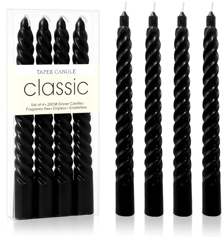 MAJOYLIFE Stabkerzen Gedreht, Schwarz, 4 Stück | Premium Spiralkerzen, Dinner Kerzen, Lange Brenndauer von 5 Stunden, Ideal zum Dekorieren von Esstischen und für Partys