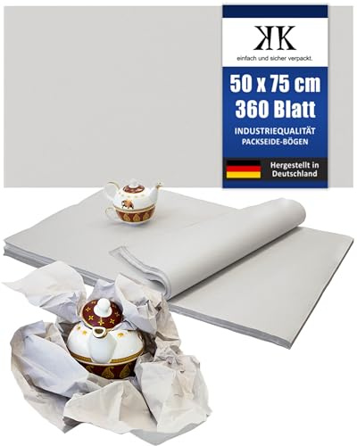 KK Verpackungen Packseide | 4 kg, 50 x 75 cm Packpapier in Grau | 360 Bögen Seidenpapier in 30 g/m² Industriequalität