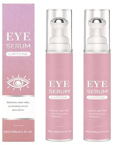 Siero per gli occhi alla caffeina con sfera massaggiante a 360°, crema anti-età per gli occhi contro occhiaie, borse e gonfiori, trattamento antirughe per il contorno occhi per ridurre rughe (2PCS)