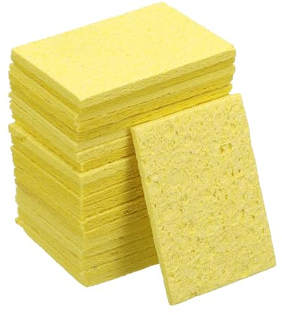 QUARKZMAN Lötsponge 1.97 x 1.38 Rechteckige Sponge Ersatz Lötzinn Lötspitze Reinigungspads Lötkolben Spezial Hochtemperatur Sponge Gelb 20Stück