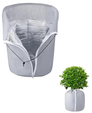 LWZko 2 Stück Pflanzenschutz Winter Haube, Thermo Topfschutz für Pflanzen 40 x 50 cm, mit Zugband für Winterschutz Pflanzen Außen für Kübelpflanzen, Rostschutz Pflanzenhaube aus Aluminiumfolie (Grau)