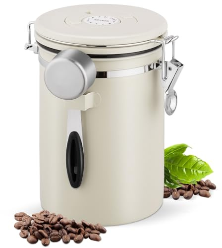 Mgrety Kaffeedose Luftdicht 1kg Bohnen, 2,8 L Kaffeebohnen Behälter Mit EdelstahllöFfel Und Zeiterfassungsaufbewahrung, Edelstahl KaffeebohnenbehäLter, Vakuum Kaffeebehälter für Tee Nüsse Kakao