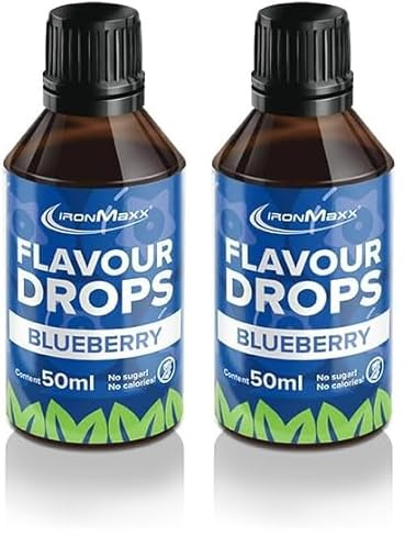 IronMaxx Flavour Drops – Myrtille 50ml | Arôme alimentaire liquide zéro sucre & zéro calorie | Arômes végétaliens pour sucrer aliments, yaourt, café & desserts (Lot de 2)