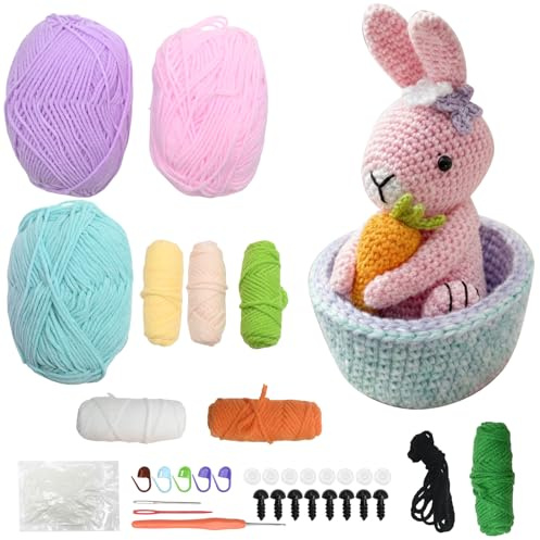 Hoypeyfiy Anfänger Häkelset häkelset tiere, Komplettes Amigurumi-Set mit Schritt-für-Schritt-Videoanleitungen, Ideal für Kaninchen und Geschenke