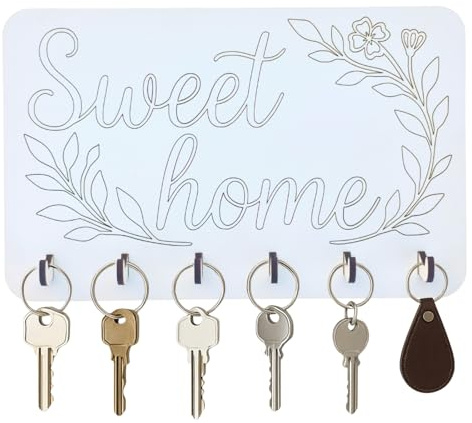 MoniDecor Porte-clés mural en bois avec 6 crochets, accroche clés murale sans perçage, porte-clés personnalisé (élégant)