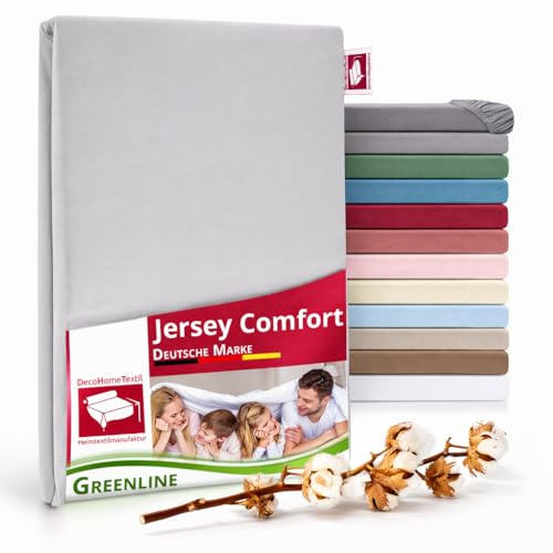 DecoHomeTextil Spannbettlaken, Hellgrau 140-160x200 cm | Greenline Serie, Premium Jersey, 100% Baumwolle, Bettlaken, Spannbetttuch