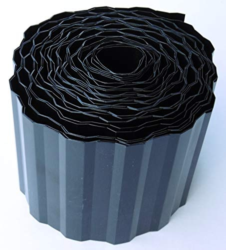 EXCOLO Rasenkante 9m x 25cm schwarz anthrazit | Beeteinfassung Beetumrandung Rasenbegrenzung Raseneinfassung Mähkante PET-Folie trapezförmige Wellenstruktur wetterfest Made in Germany