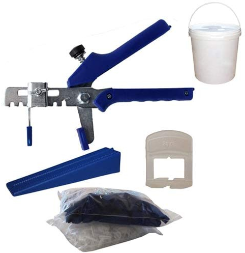 Karl Dahm Sistema de nivelación de Azulejos para Juntas de 2 mm: alicates de nivelación + 100 cuñas + 100 lengüetas de tracción para un Grosor de Azulejos 0-12 mm I Ayuda Profesional para la