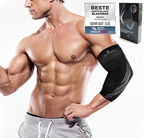 BLACKROX Armbågsbandage [jämförelsevinnare 2024] stl. S–XL | Tennisarmbandage | för kvinnor och män | Perfekt för sport, golf, tennis och bodybuilding | svart storlek M