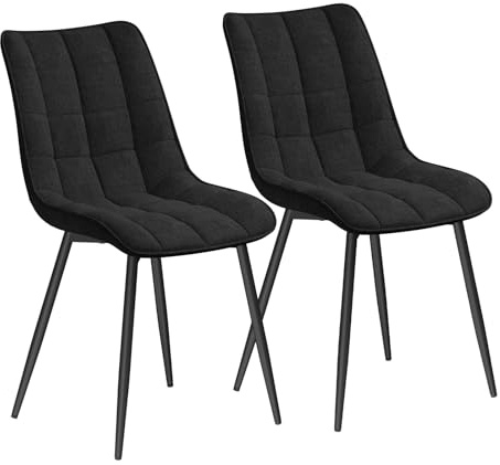 WOLTU Esszimmerstühle 2er Set, für Wohnzimmer Küche Esszimmer, Küchenstühle gepolstert mit Rückenlehne, Sitzfläche aus Leinen, mit Metallbeinen, bis 150 kg belastbar, Schwarz
