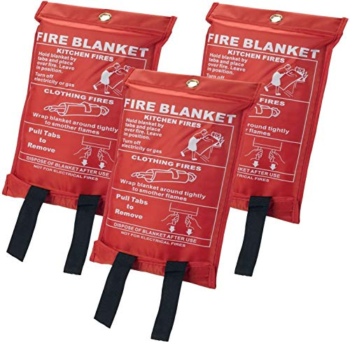 1m x 1m Quick Release Safety Fire Blanket, Emergency Blanket Suppression Blanket Flame Retardant Ideal for Home/Office/Kitchen - Easy To Use and To Deploy In Emergency (3)