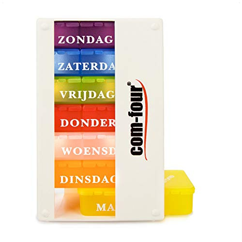 COM-FOUR® 1x Medikamentendosierer auf NIEDERLÄNDISCH, Medikamenten-Box | je 3 Fächer - Pillendose - Pillenbox - Tablettenbox - Wochendosierer zur Aufbewahrung [NIEDERLÄNDISCH]