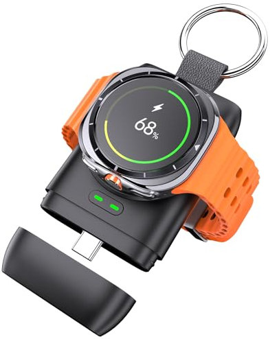 doeboe Watch Ladestation für Galaxy Watch Ultra, Kabelloses Ladegerät für Samsung Galaxy Watch 7/Ultra/6/6 Classic/5/4/3/Gear S3, 1400 mAh Watch Ladestation USB C Power Bank mit Schlüsselanhänger