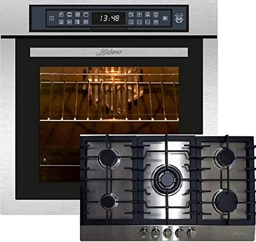 Kaiser Induktions Herd-Set EH 6306 R + KG 9356 Turbo, Einbaubackofen,Edelstahl,79L 15 Fkt. Grill Air fryer Full Touch + Einbau Gasherd 90cm, Edelstahl, WOK Turbo-Brenner – 3,8 kW.