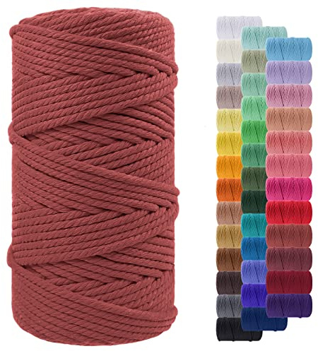 LEREATI Corde Macramé 5mm x 100m, Fil Macramé Corde Coton Naturelle, Grosse Ficelle Cordelette 5mm Cordon Macramé pour Macrame Mural, Porte Plante, Bricolage, Décoration Boho (Rouge Corail)