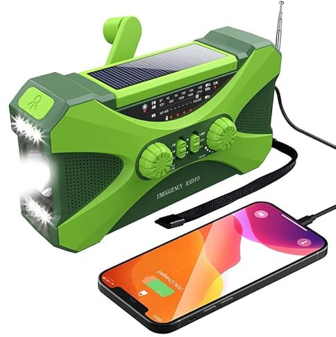 RENBING Wind Up Emergency Crank Radio 10000mAh power bank Solar Hand Crank Radio Portable AM/FM Radio LED Flashlight Reading Lamp Cell Phone Charger SOS Alarm ipx5 waterproof Outdoor Radio