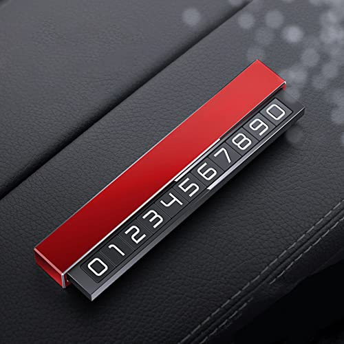 Temporary Parking Card Phone Number Card, Aluminum Alloy Plate Telephone Number Car Park Stop Sticker Display Automobile Parking Gadgets Accessories (Red)
