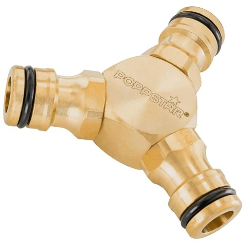 Poppstar Répartiteur pour Tuyau d’Arrosage avec 3 Raccords (Laiton Nu) pour Tuyaux, Arrosage & Jardin