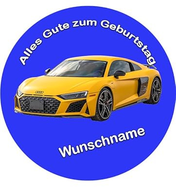 Auto mit Wunschname, Essbares Foto für Torten, Tortenbild, Tortenaufleger Ø 20cm - Super Qualität, 02501