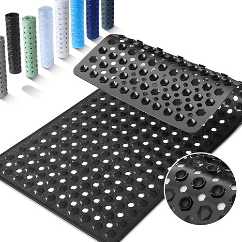 Yimobra Bathtub Mat Non Slip, 34.5x15.5 Long Shower Mat for Inside Shower, Machine Washable Bath Mat with Drain Holes & Strong Suction Cups, Soft on Feet, Bathroom Essentials, Black