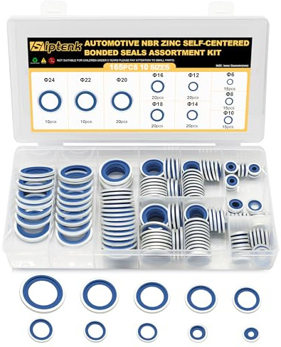 Siptenk 165 PCS Automotive Self-Centered Bonded Sealing Washers Assortment Zinc-Plated Metal Blue NBR Dowty Sealing Gasket O Ring Kit Set 10 Sizes M6 M8 M10 M12 M14 M16 M18 M20 M22 M24