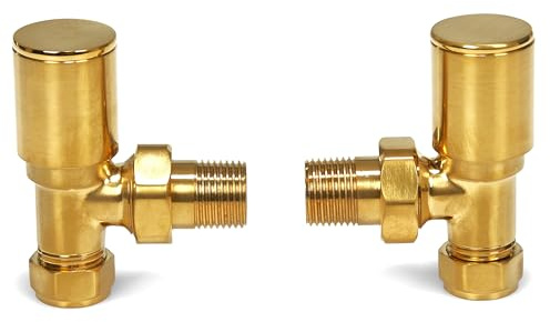 Brushed Brass Radiator Valves Angled Straight Corner 15mm Traditional Towel Rail Valves Pair (Angled)