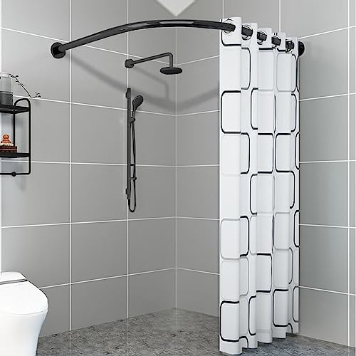 Viertelkreis Duschvorhangstange,Bogenradius 30 cm, Edelstahl matt, Eckdusche gebogen, Duschstange, Rund-Duschstange, Winkel-Duschenstange, geschliffen gebürste(Size:B 70-95cm x 90-130cm,Color:Schwarz)