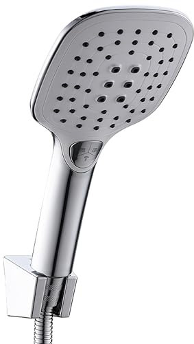 Universal Duschkopf – Eckige Handbrause 240 x 100 mm, 3 Strahlarten (Rain, Intense Rain, Soft Rain), Chrom/Weiß, Wassersparend Duschbrause, Reinigungsfreundlich
