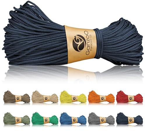 Ganzoo Paracord 125 1 mm cuerda trenzada fina Navyblue azul marino, nylon poliéster con 1 hilo interior, rotura aprox. 60 kg 125 lb, para takel, ataduras, pulseras, llaveros, camping, trekking y nudos