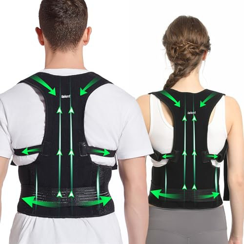 Lalent Back Support Brace Posture Corrector for Men and Women - Adjustable Upper Back Straightener Shoulder Lumbar Belt - Relief Pain in Neck Back and Shoulders (L)