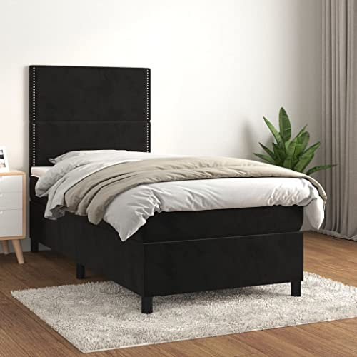 ULUYYUC Boxspringbett, Jugendbett Palettenbett Familienbett Tagesbett Geeignet für Schlafzimmer Zimmer Mieten Wohnzimmer Wohnbereich mit Matratze Schwarz 100x200 cm Samt