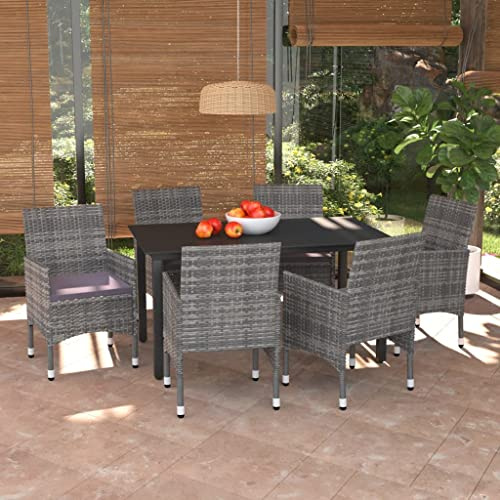 KTHLBRH Juego de muebles de jardín para exteriores, balcón, mesa y sillas de 7 piezas, con cojines de poliratán, color gris