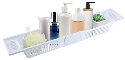 Badewannenablage Verstellbar Badewannenbrett Wannenablage Badewanne Ablage Schlecht, erweiterbare Größe, Schlecht-Organisator für Badezimmer,weiß