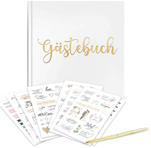 Hochzeitsgästebuch mit Stickern & Stift – Vintage Gästebuch zur Hochzeit – 72 Seiten 160g/m² Papier – Erinnerungsalbum für Polaroid-Fotos & Glückwünsche – Auch für Taufe, Geburtstag & Konfirmation
